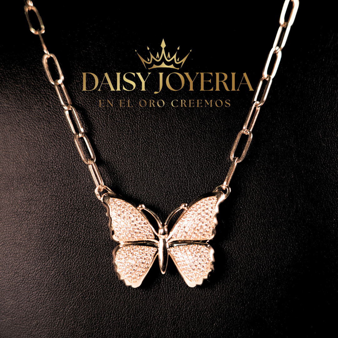 Cadena De Mariposa Con Clip De Papel De 14kt