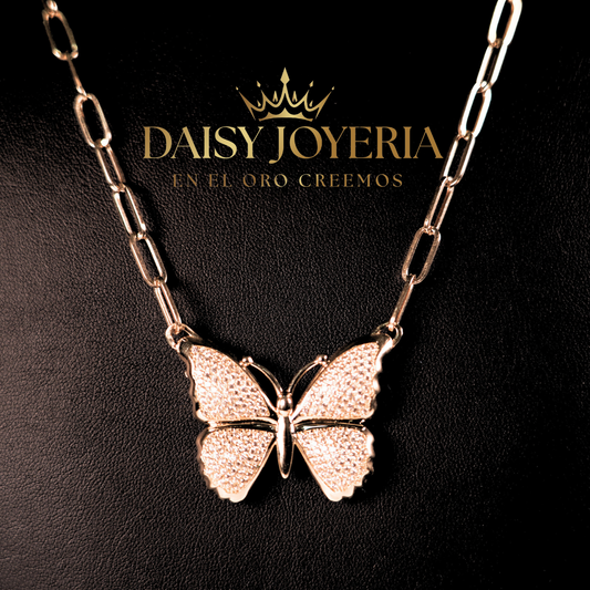 Cadena De Mariposa Con Clip De Papel De 14kt