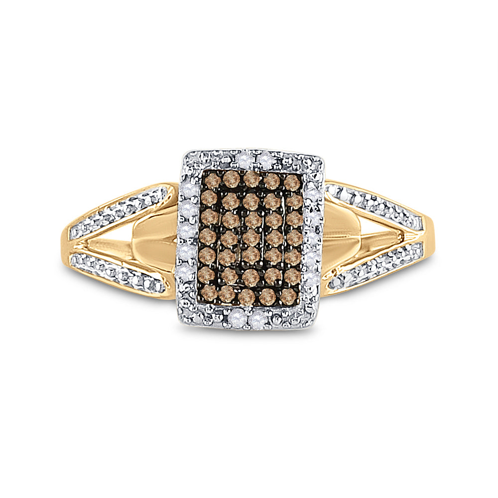 10kt Yellow Gold Womens Round Brown Diamond Cluster Ring 1/6 Cttw 7 Daisy Joyeria