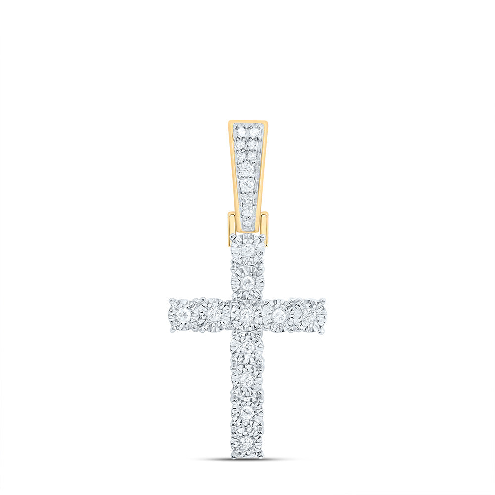 10kt Yellow Gold Mens Round Diamond Cross Faith Charm Pendant 1/8 Cttw Daisy Joyeria