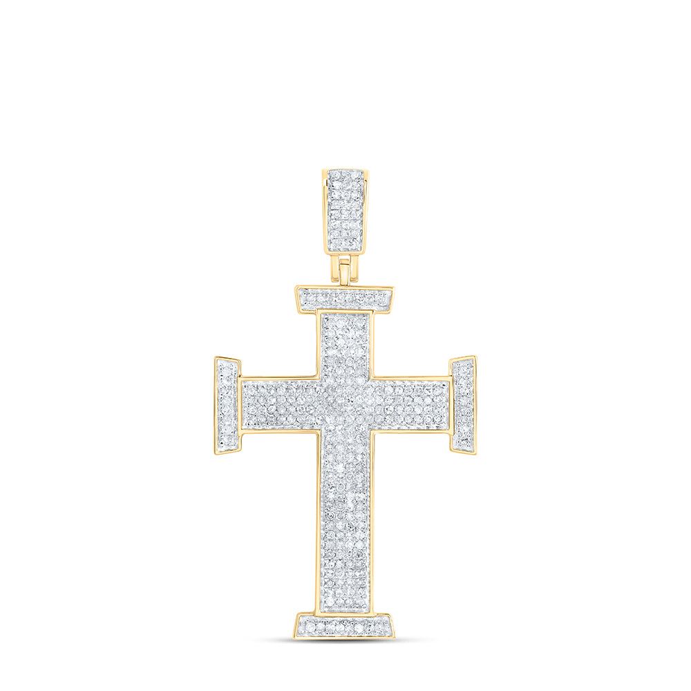 10kt Yellow Gold Mens Round Diamond Cross Religious Charm Pendant 3/4 Cttw Daisy Joyeria