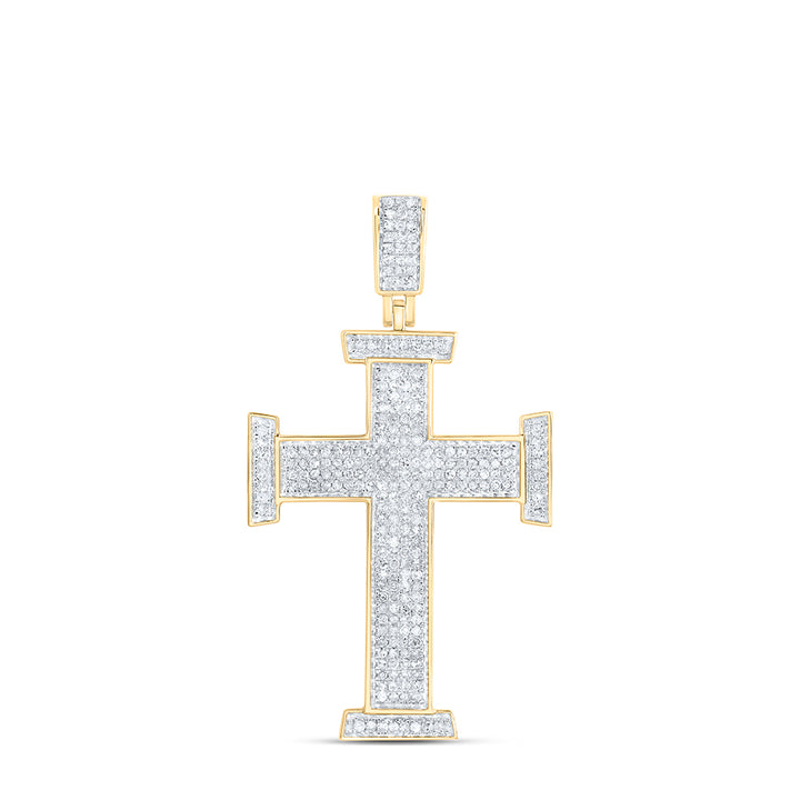 10kt Yellow Gold Mens Round Diamond Cross Religious Charm Pendant 3/4 Cttw Daisy Joyeria