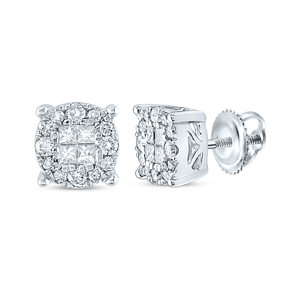 14kt White Gold Womens Princess Diamond Fashion Cluster Earrings 1/4 Cttw Daisy Joyeria