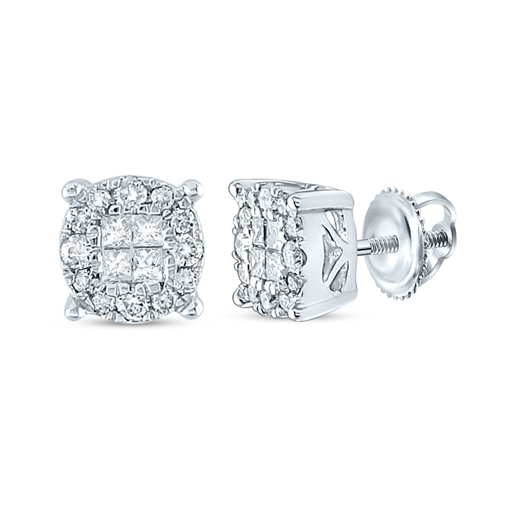 14kt White Gold Womens Princess Diamond Fashion Cluster Earrings 1/4 Cttw Daisy Joyeria