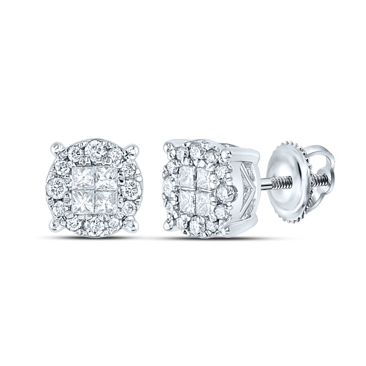 14kt White Gold Womens Princess Diamond Fashion Cluster Earrings 1/2 Cttw Daisy Joyeria