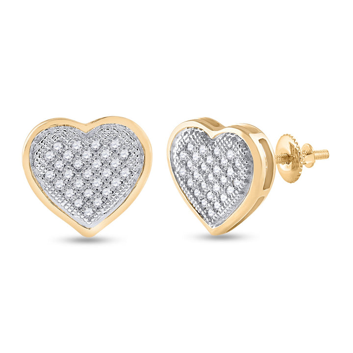 10kt Yellow Gold Womens Round Diamond Heart Cluster Earrings 1/6 Cttw Daisy Joyeria