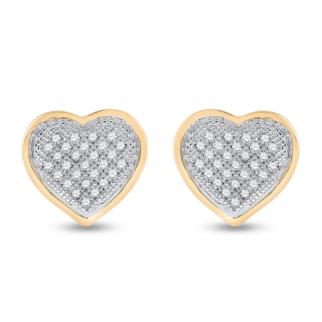 10kt Yellow Gold Womens Round Diamond Heart Cluster Earrings 1/6 Cttw Daisy Joyeria