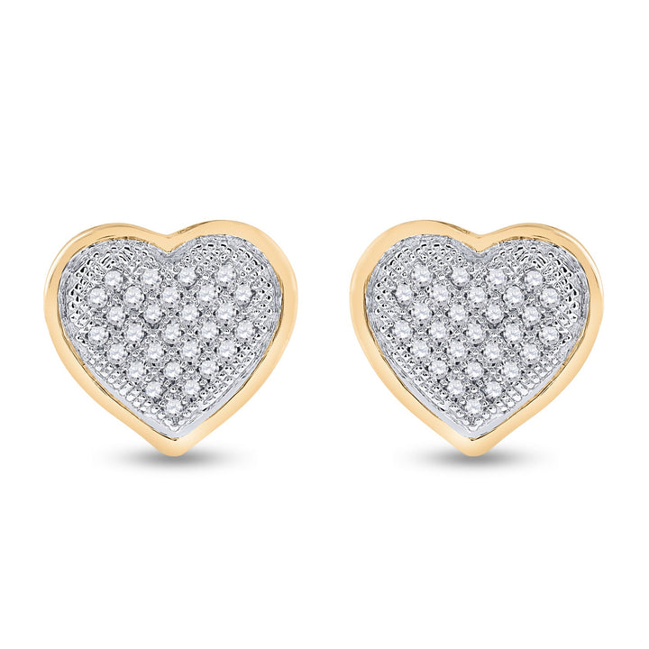 10kt Yellow Gold Womens Round Diamond Heart Cluster Earrings 1/6 Cttw Daisy Joyeria