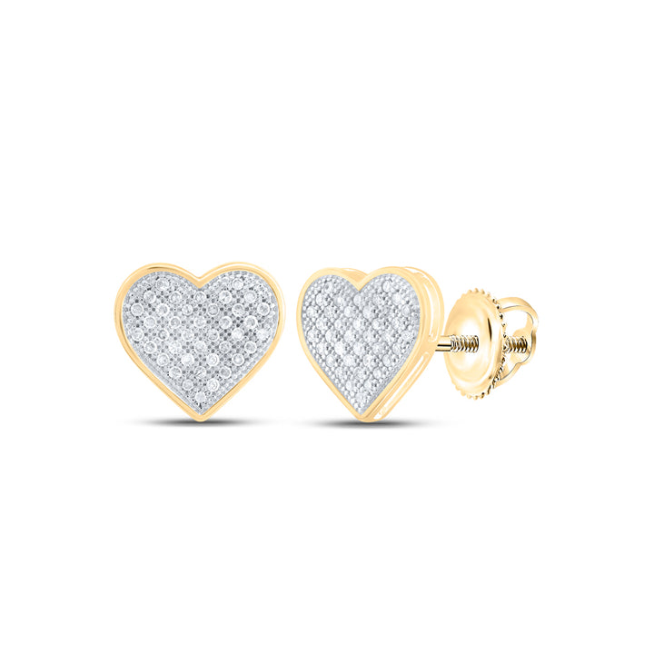 10kt Yellow Gold Womens Round Diamond Heart Cluster Screwback Earrings 1/4 Cttw Daisy Joyeria