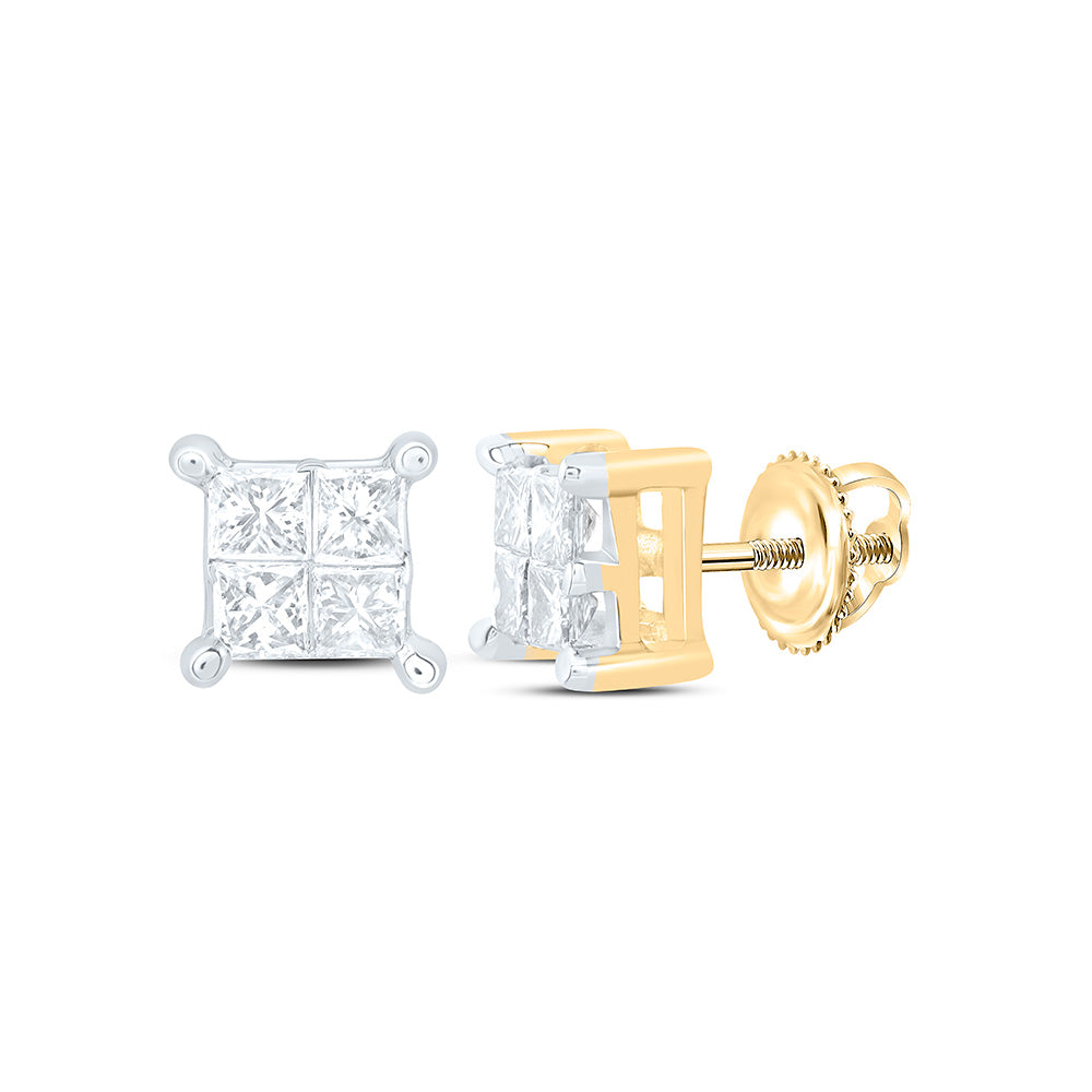 14kt Yellow Gold Womens Princess Diamond Square Cluster Stud Earrings 1/4 Cttw Daisy Joyeria