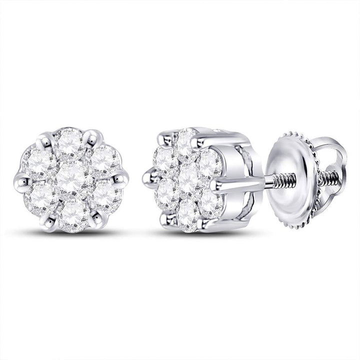 10kt White Gold Womens Round Diamond Flower Cluster Earrings 1/4 Cttw Daisy Joyeria