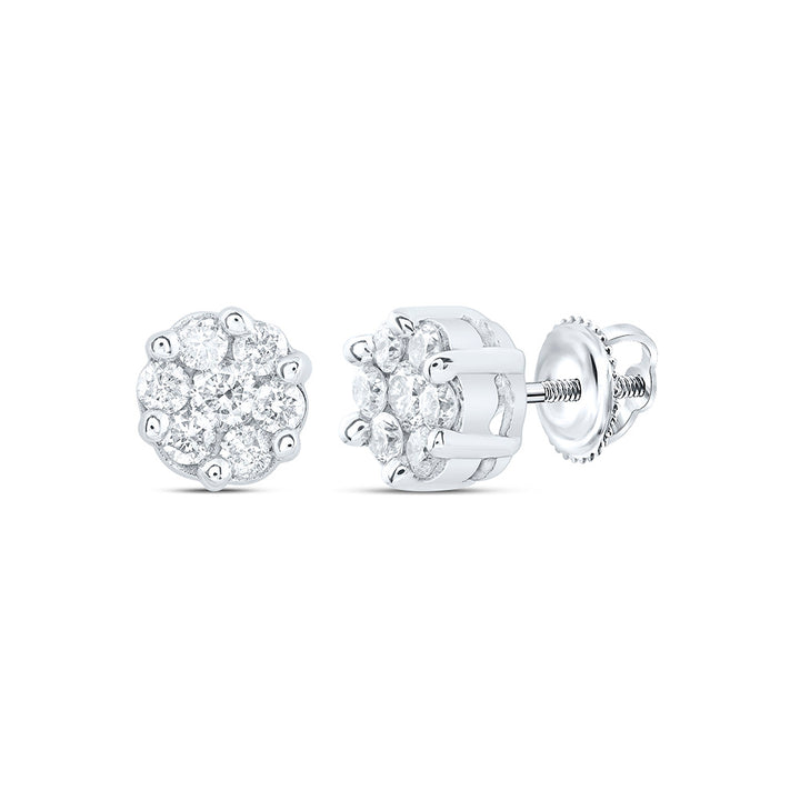 10kt White Gold Womens Round Diamond Flower Cluster Earrings 1/4 Cttw Daisy Joyeria