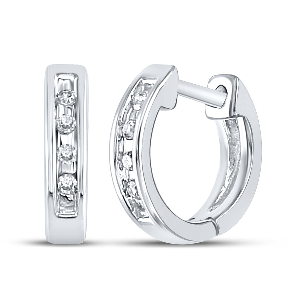 10kt White Gold Womens Round Diamond Single Row Huggie Earrings 1/20 Cttw Daisy Joyeria