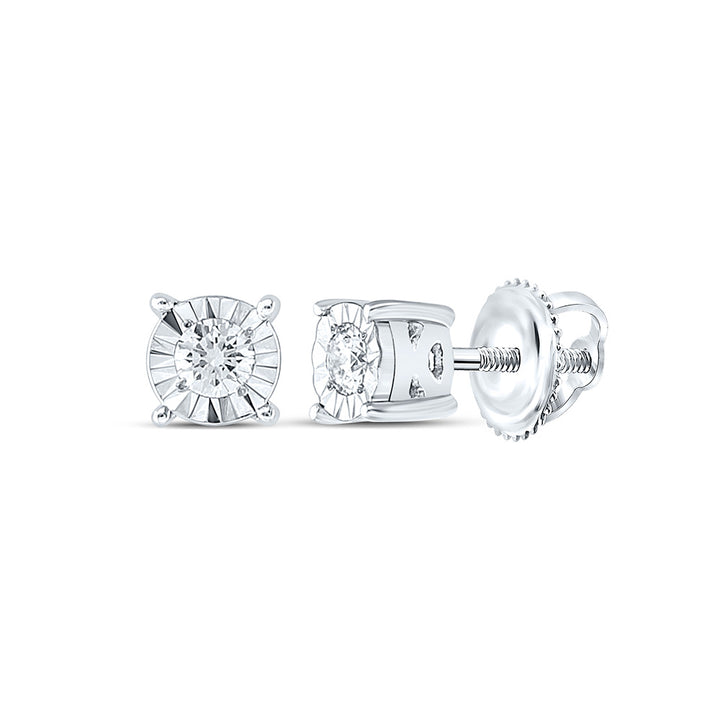 10kt White Gold Womens Round Diamond Solitaire Stud Earrings 1/10 Cttw Daisy Joyeria