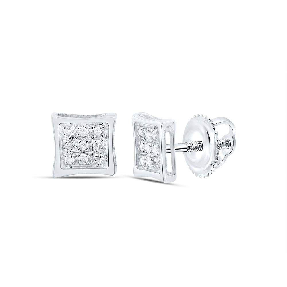 10kt White Gold Womens Round Diamond Square Kite Cluster Stud Earrings 1/20 Cttw Daisy Joyeria