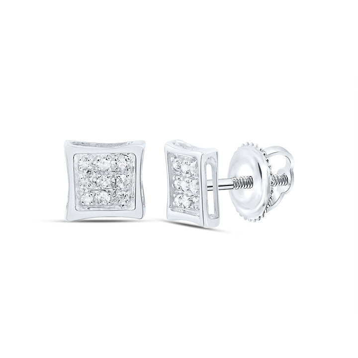 10kt White Gold Womens Round Diamond Square Kite Cluster Stud Earrings 1/20 Cttw Daisy Joyeria