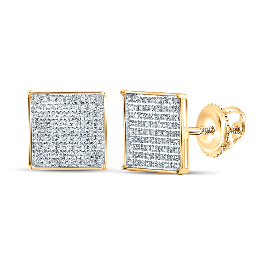 10kt Yellow Gold Womens Round Pave-set Diamond Square Cluster Earrings 1/2 Cttw Daisy Joyeria