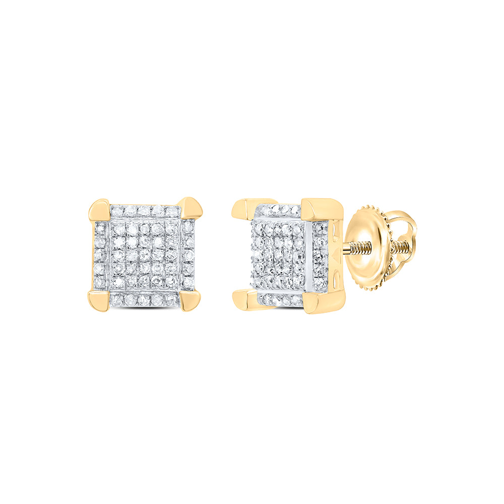 10kt Yellow Gold Mens Round Diamond Square Cluster Stud Earrings 1/6 Cttw Daisy Joyeria
