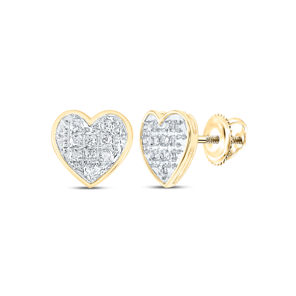 10kt Yellow Gold Womens Round Diamond Heart Cluster Stud Earrings 1/20 Cttw Daisy Joyeria