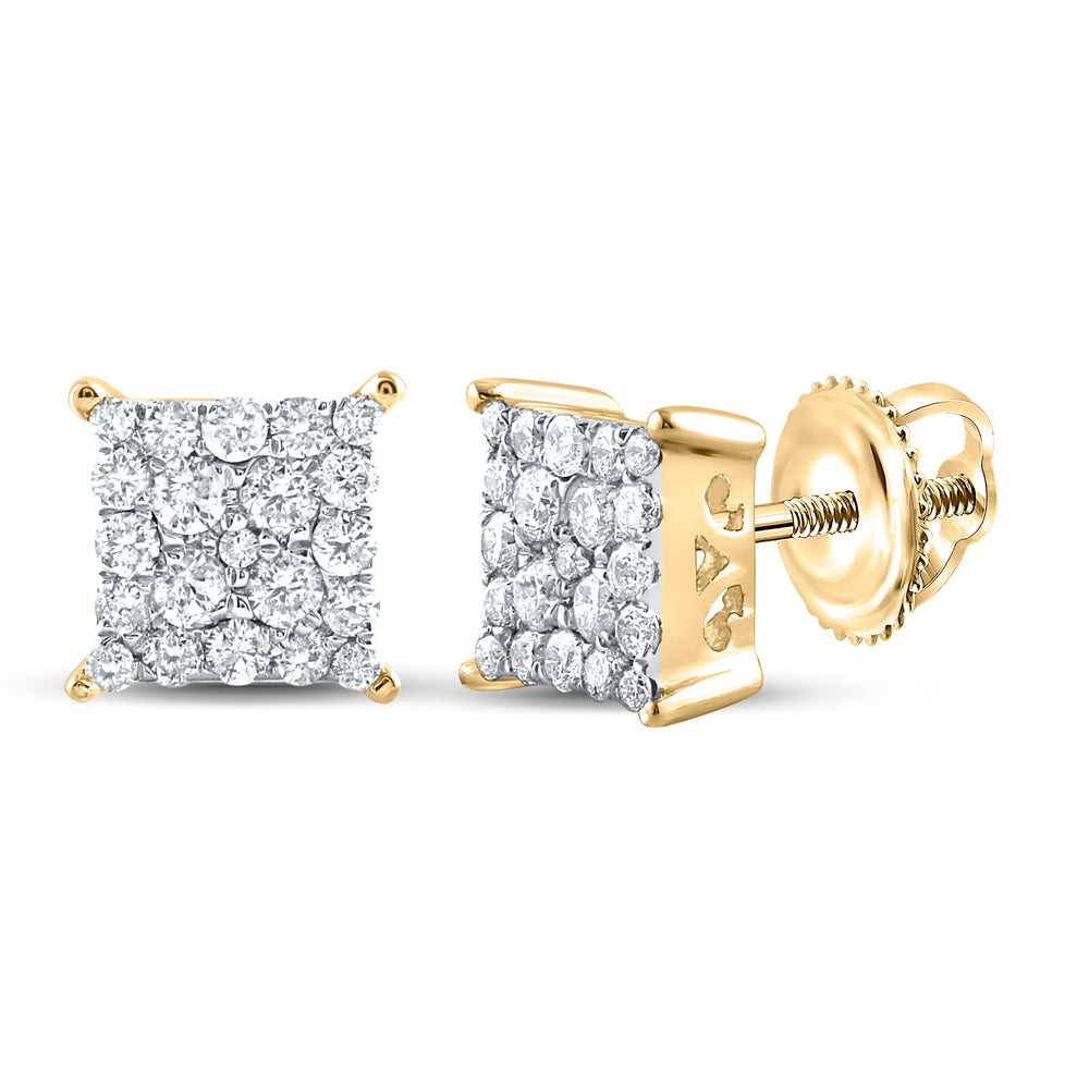 10kt Yellow Gold Womens Round Diamond Square Cluster Earrings 1/4 Cttw Daisy Joyeria