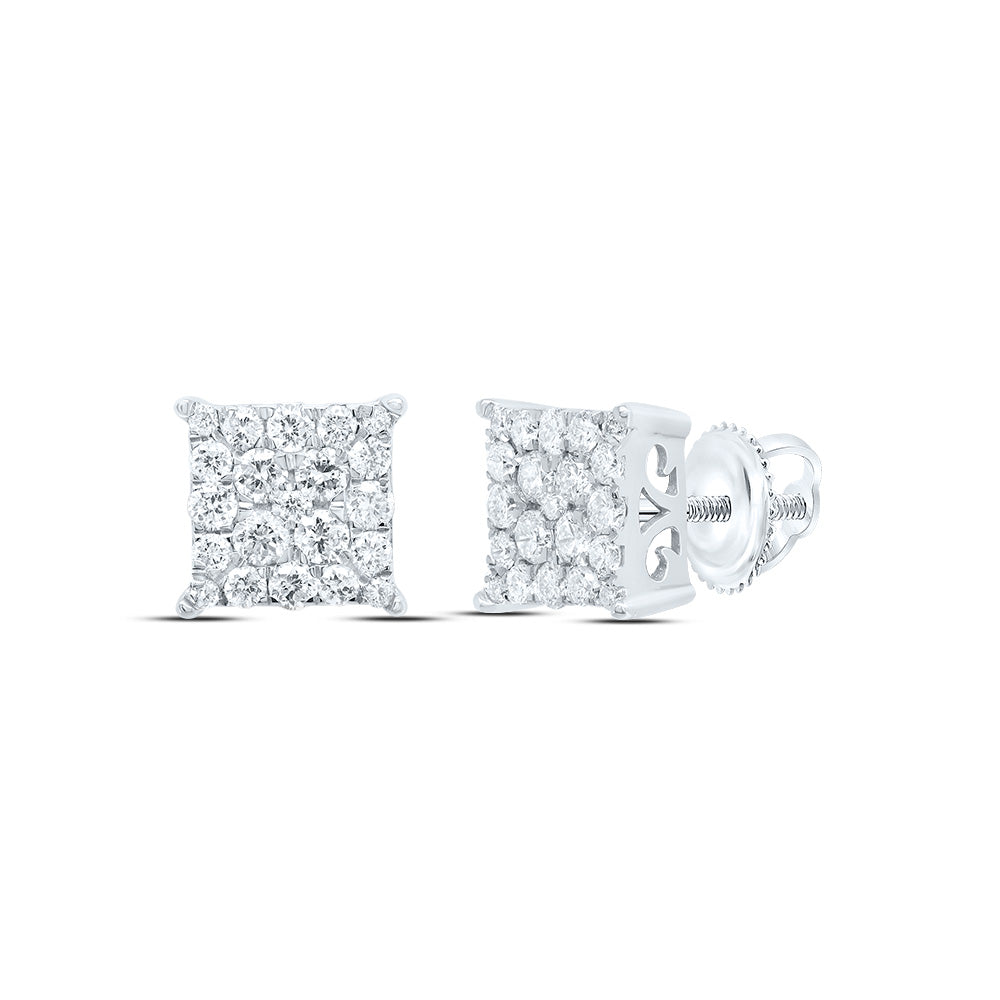 10kt White Gold Womens Round Diamond Square Cluster Earrings 1/2 Cttw Daisy Joyeria
