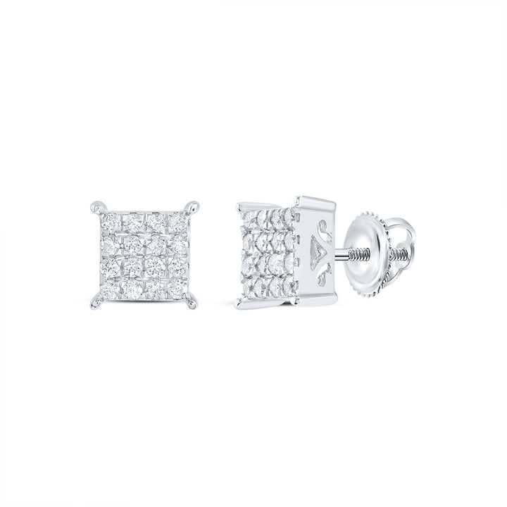 10kt White Gold Womens Round Diamond Square Cluster Earrings 1/4 Cttw Daisy Joyeria