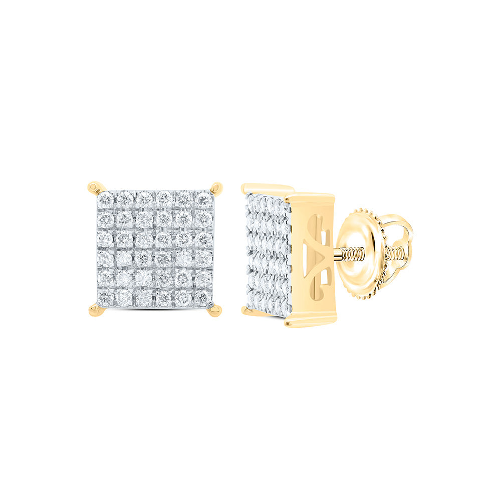 10kt Yellow Gold Womens Round Diamond Square Cluster Stud Earrings 1/2 Cttw Daisy Joyeria