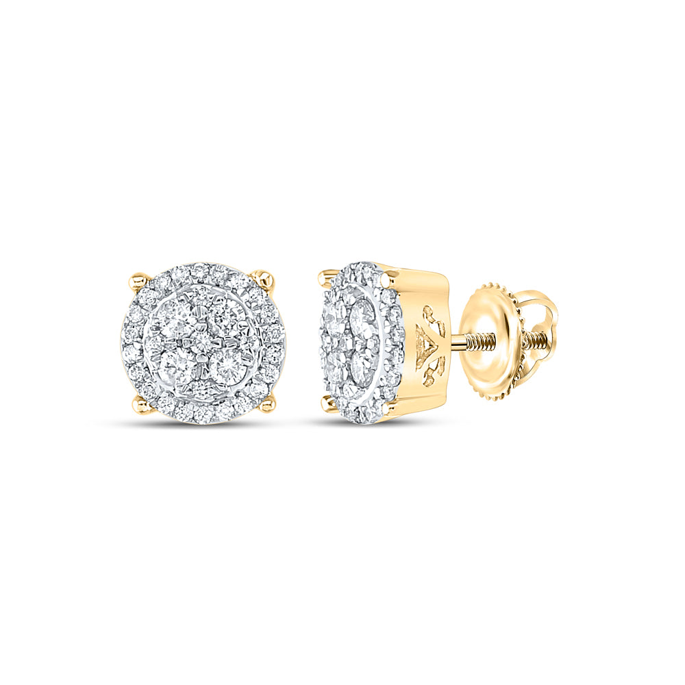 10kt Yellow Gold Womens Round Diamond Circle Cluster Earrings 1/2 Cttw Daisy Joyeria