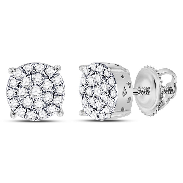 10kt White Gold Womens Round Diamond Fashion Cluster Earrings 1/4 Cttw Daisy Joyeria