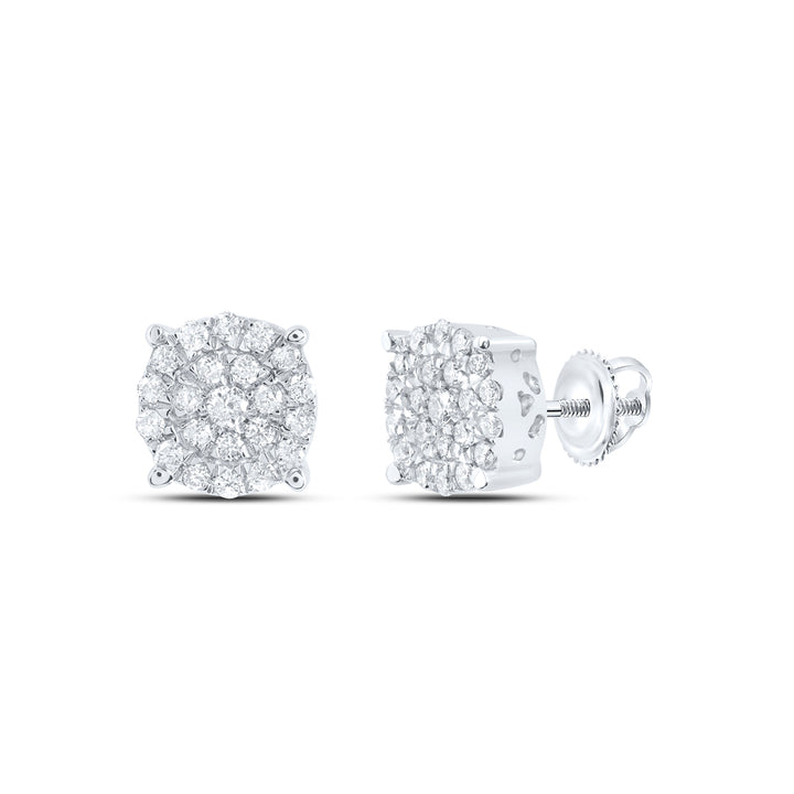 10kt White Gold Womens Round Diamond Concentric Circle Cluster Earrings 1/2 Cttw Daisy Joyeria