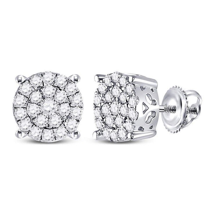 10kt White Gold Womens Round Diamond Fashion Cluster Earrings 1.00 Cttw Daisy Joyeria