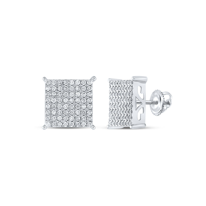 10kt White Gold Womens Round Diamond Cindys Dream Square Cluster Stud Earrings 1.00 Cttw Daisy Joyeria