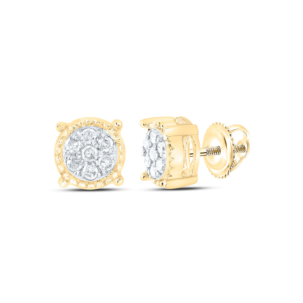 10kt Yellow Gold Womens Round Diamond Flower Cluster Milgrain Stud Earrings 1/10 Cttw Daisy Joyeria