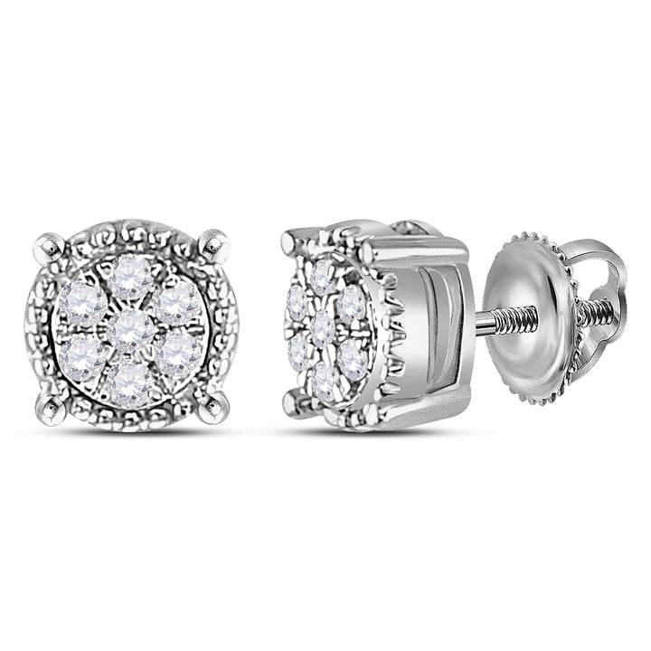 10kt White Gold Womens Round Diamond Flower Cluster Milgrain Stud Earrings 1/10 Cttw Daisy Joyeria