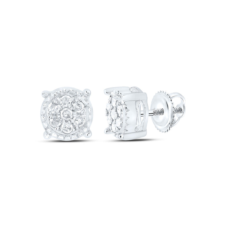 10kt White Gold Womens Round Diamond Flower Cluster Milgrain Stud Earrings 1/10 Cttw Daisy Joyeria