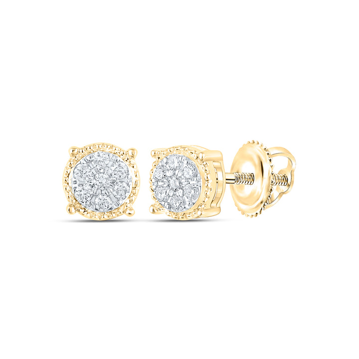 10kt Yellow Gold Womens Round Diamond Flower Cluster Stud Earrings 1/6 Cttw Daisy Joyeria
