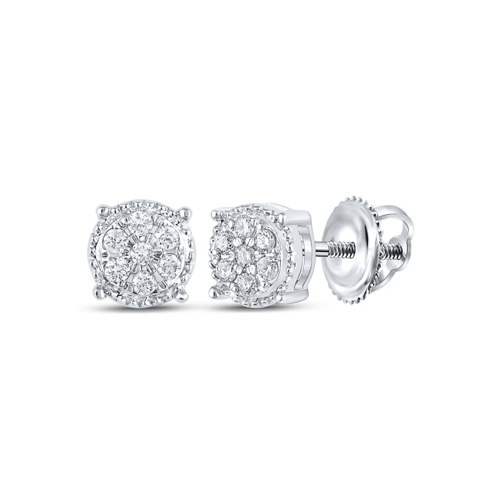 10kt White Gold Womens Round Diamond Flower Cluster Stud Earrings 1/6 Cttw Daisy Joyeria