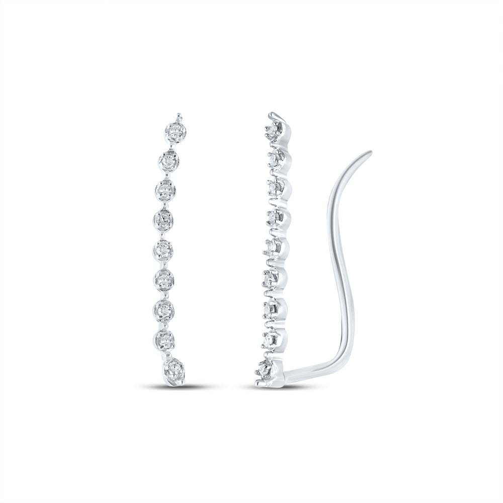 10kt White Gold Womens Round Diamond Climber Earrings 1/20 Cttw Daisy Joyeria