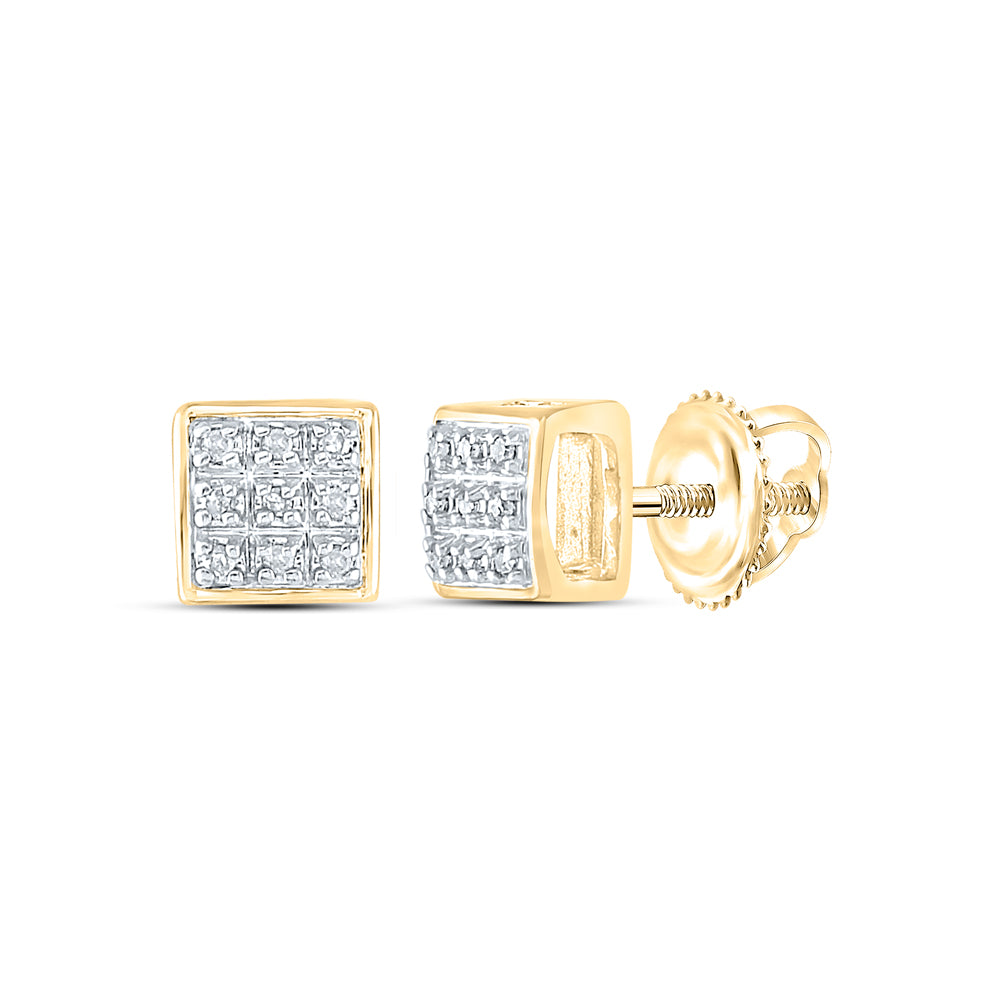10kt Yellow Gold Mens Round Diamond Square Cluster Stud Earrings 1/20 Cttw Daisy Joyeria