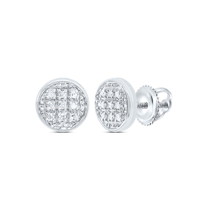 10kt White Gold Mens Round Diamond Circle Cluster Stud Earrings 1/20 Cttw Daisy Joyeria
