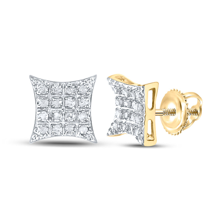 10kt Yellow Gold Mens Round Diamond Kite Square Cluster Stud Earrings 1/10 Cttw Daisy Joyeria