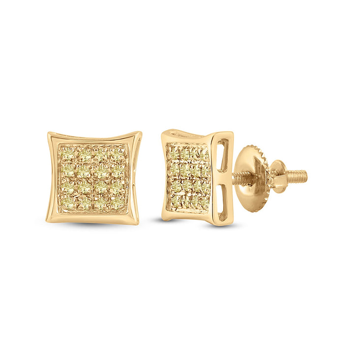 10kt Yellow Gold Mens Round Color Enhanced Diamond Square Kite Cluster Earrings 1/10 Cttw Daisy Joyeria