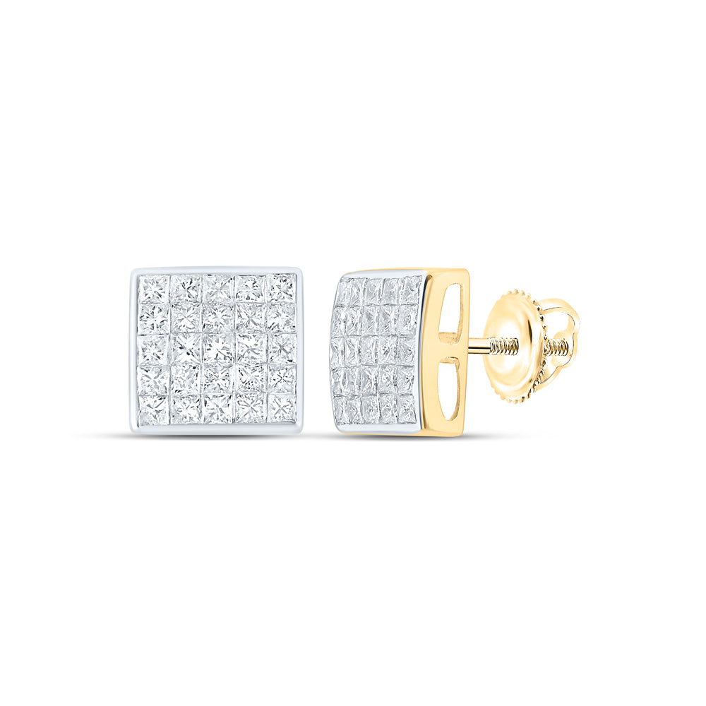 14kt Yellow Gold Womens Princess Diamond Square Cluster Stud Earrings 1.00 Cttw Daisy Joyeria