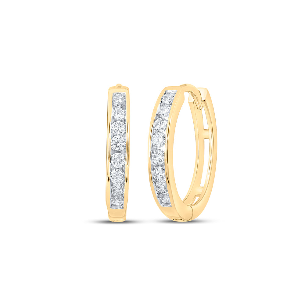 14kt Yellow Gold Womens Round Diamond Channel Set Hoop Earrings 1/4 Cttw Daisy Joyeria