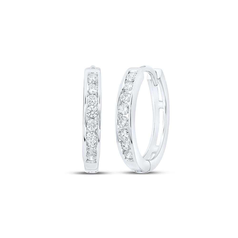 14kt White Gold Womens Round Diamond Channel Set Hoop Earrings 1/4 Cttw Daisy Joyeria