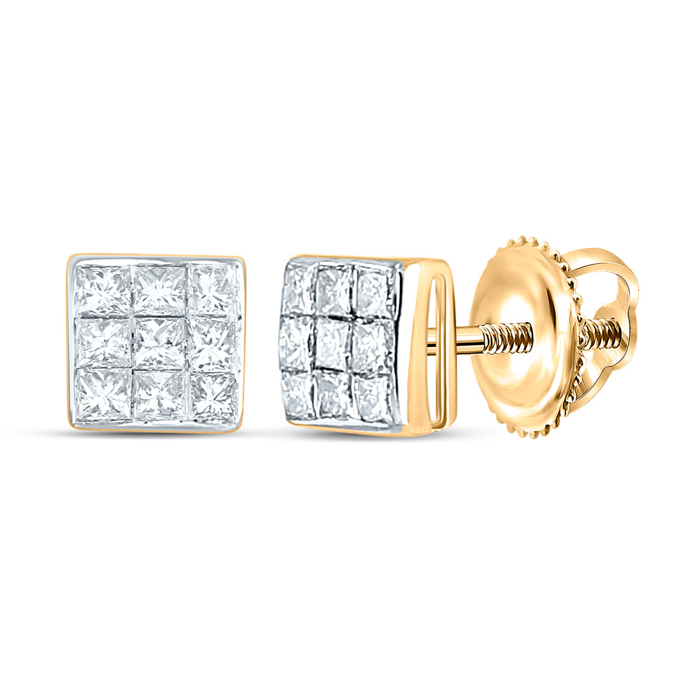 14kt Yellow Gold Womens Princess Diamond Square Cluster Stud Earrings 1/4 Cttw Daisy Joyeria