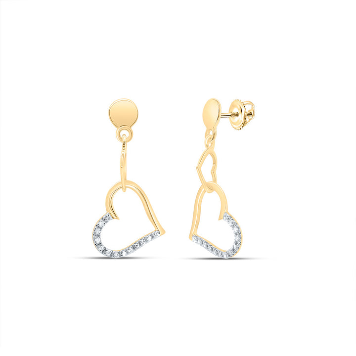 14kt Yellow Gold Womens Round Diamond Linked Hearts Dangle Screwback Earrings 1/10 Cttw Daisy Joyeria