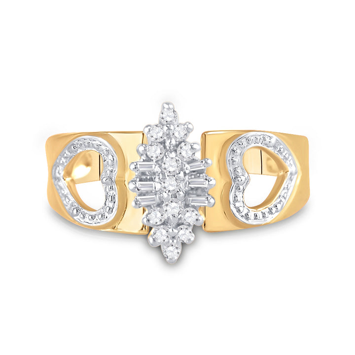10kt Yellow Gold Womens Round Diamond Double Heart Cluster Ring 1/8 Cttw 7 Daisy Joyeria