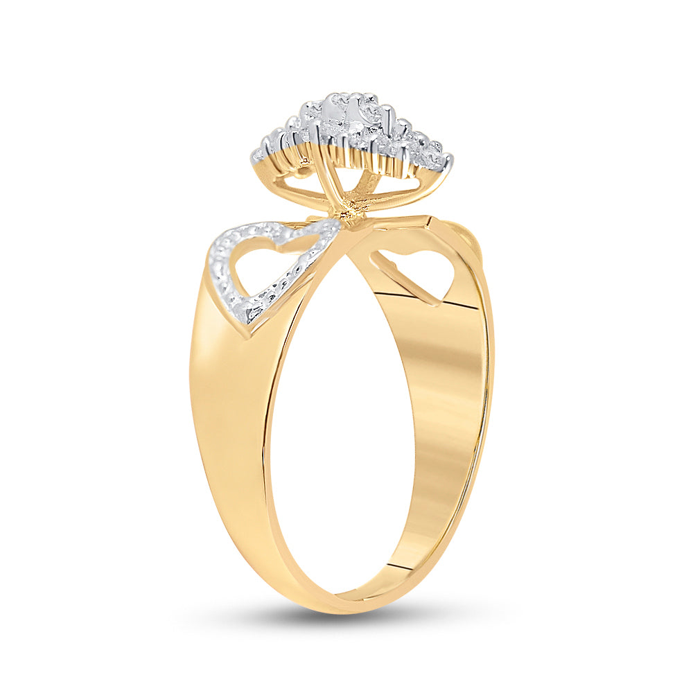 10kt Yellow Gold Womens Round Diamond Double Heart Cluster Ring 1/8 Cttw 7 Daisy Joyeria