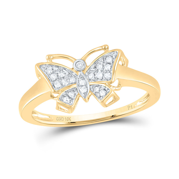 10kt Yellow Gold Womens Round Diamond Butterfly Bug Cluster Ring 1/12 Cttw 7 Daisy Joyeria